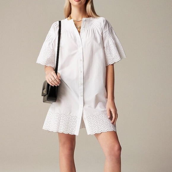 J. Crew Dresses & Skirts - J Crew short sleeve Jolie dress in eyelet cotton poplin‎ button front in white